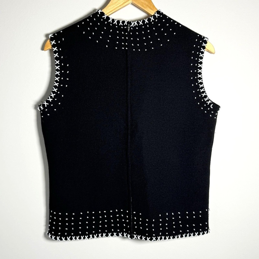 Vtg Palio Beaded Wool Sleeveless Top Black White Lined Back Zip Floral Knit M/L - Picture 2 of 14